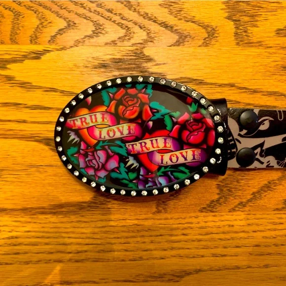 DON ED HARDY Exclusive Belt Vintage Don Ed Hardy Logo Dragon Red Green Rose Ivory  main image 2